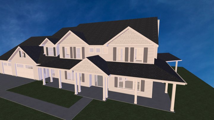 2 Story House 4 Bdrms, Porch & 3 Car Garage 3D Model