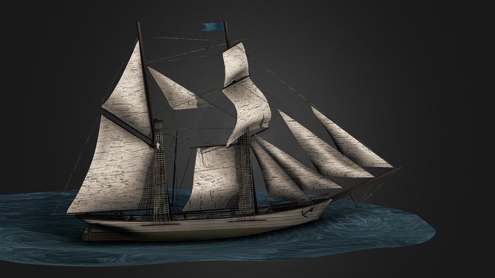 19th-century schooner 3D Model
