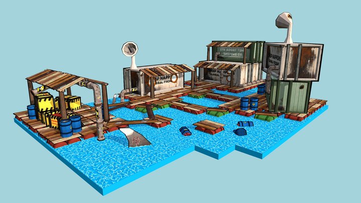 Modular Apocalyptic Water Settlement 3D Model