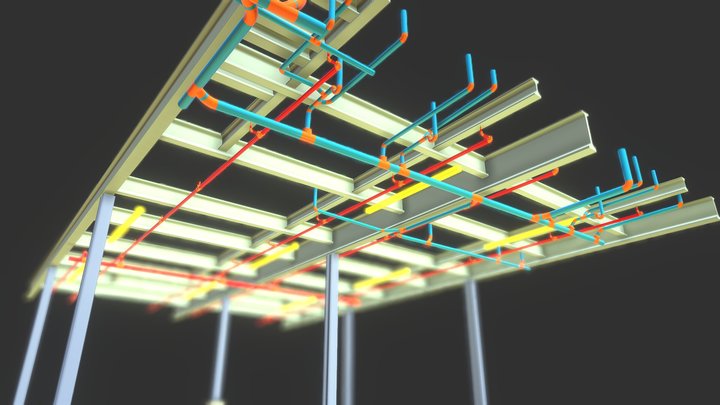 WAREHOUSE STEEL STRUCTURE AND MEP LAYOUT 3D Model