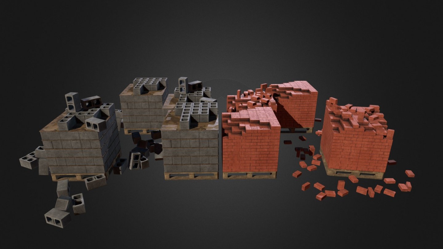 Pallets with Bricks and Cinder Blocks