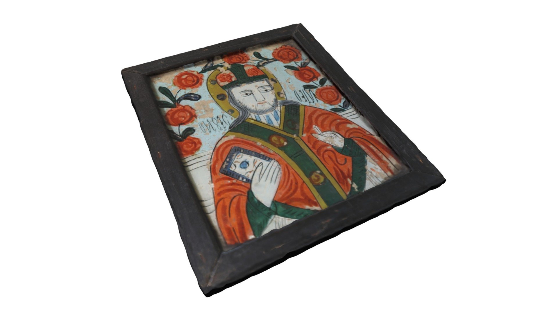 B9194 - Icoană pe sticlă Sf. Nicolae
