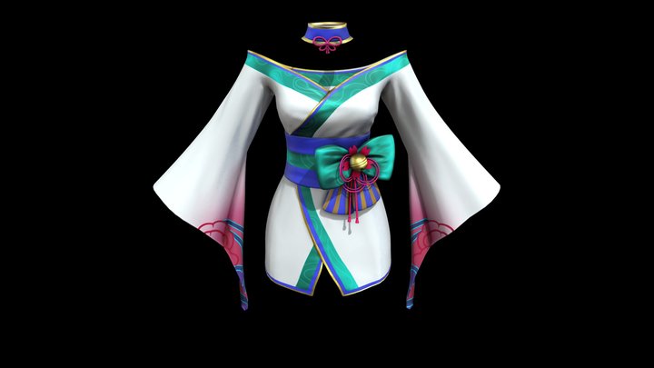 Kimono Dress and Necklace 3D Model