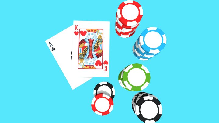 Low Poly Poker Chips & Cards 3D Model