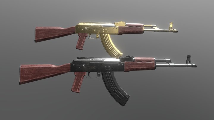 AK-47 classic and gold skin 3D Model