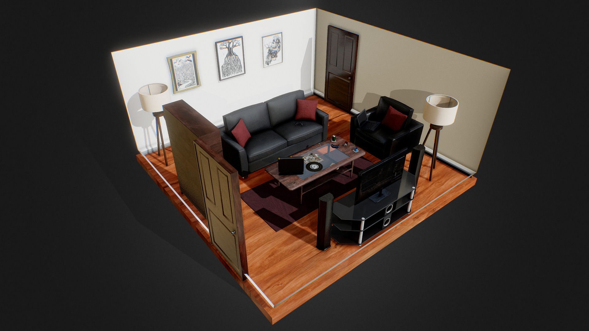 3D model Living Room - This is a 3D model of the Living Room. The 3D model is about a living room with a couch and a table.