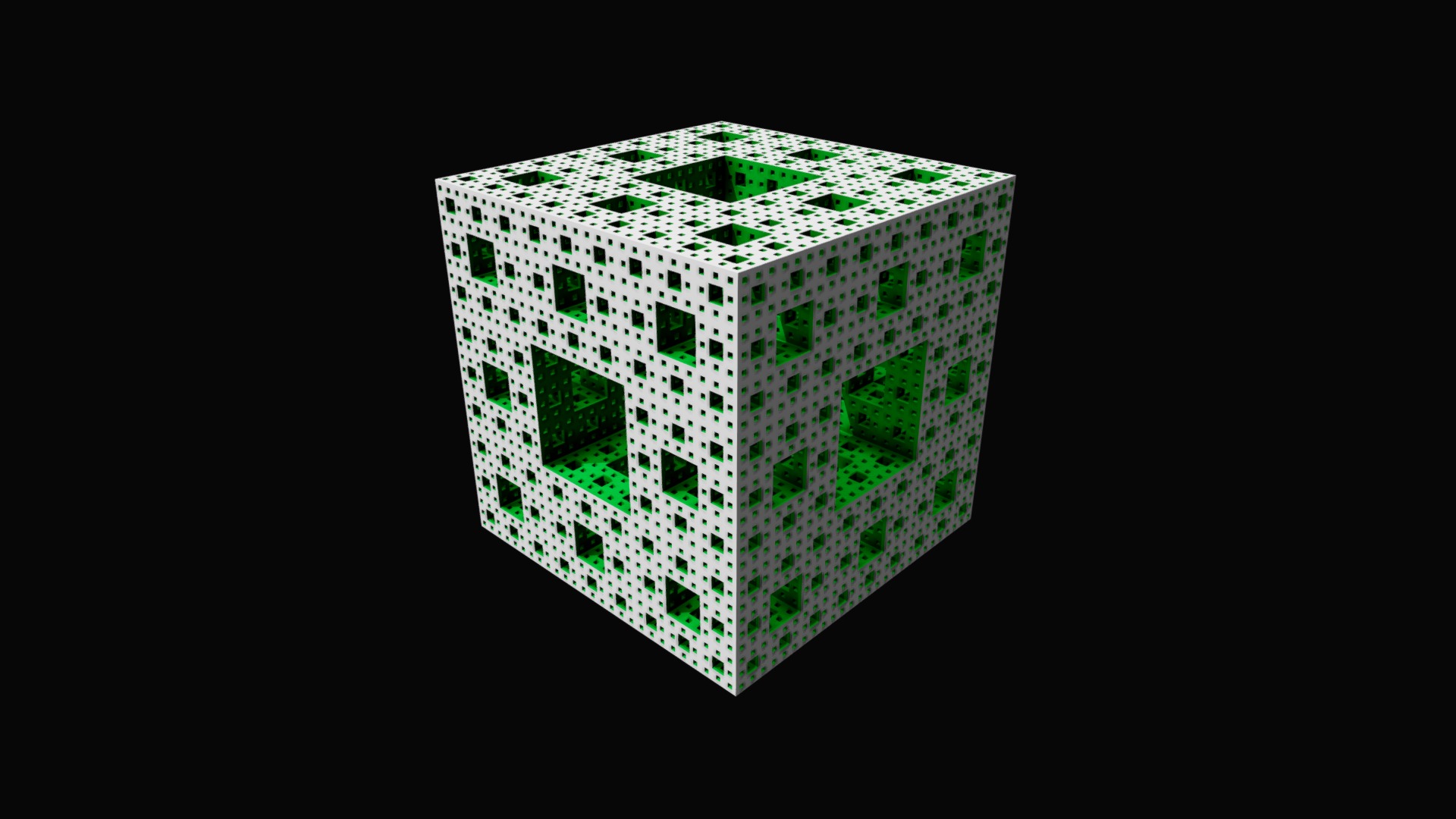 3D model Menger Sponge - This is a 3D model of the Menger Sponge. The 3D model is about a cube with a green design.