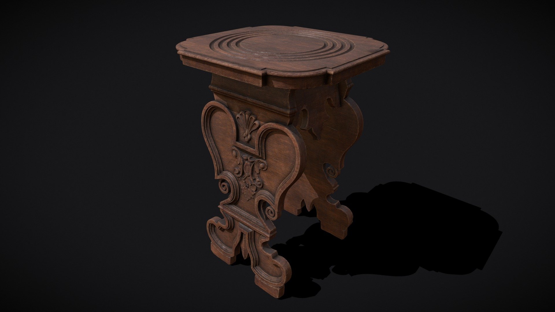 Exquisite Mahogany Carved Wood Stool Buy Royalty Free 3d Model By