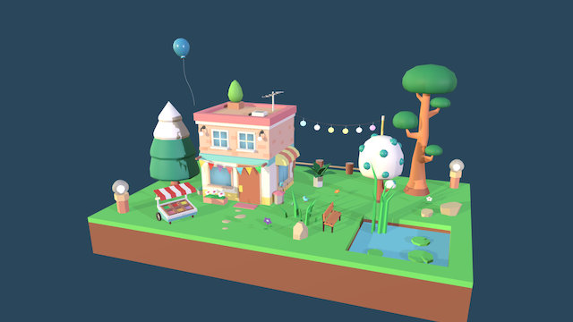 Cartoon Tow - Building & Little Garden 3D Model