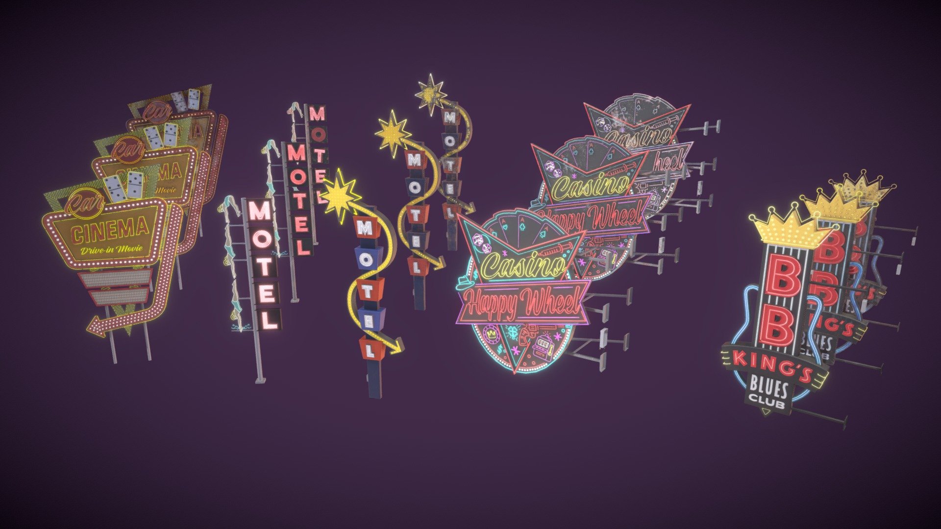 5 Neon signs in 3 types (Read the description) Buy Royalty Free 3D