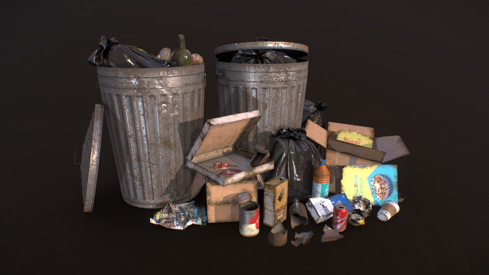 3D model office trash can VR / AR / low-poly