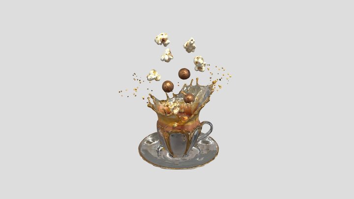 Caramel Popcorn Splash 3D Model