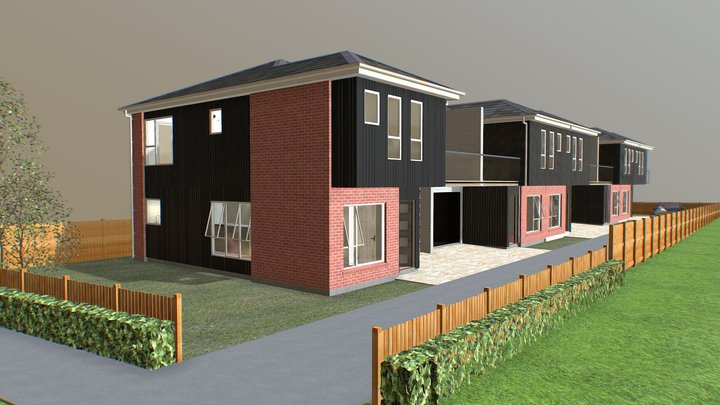 5 Lots Terrace Houses 3D Model