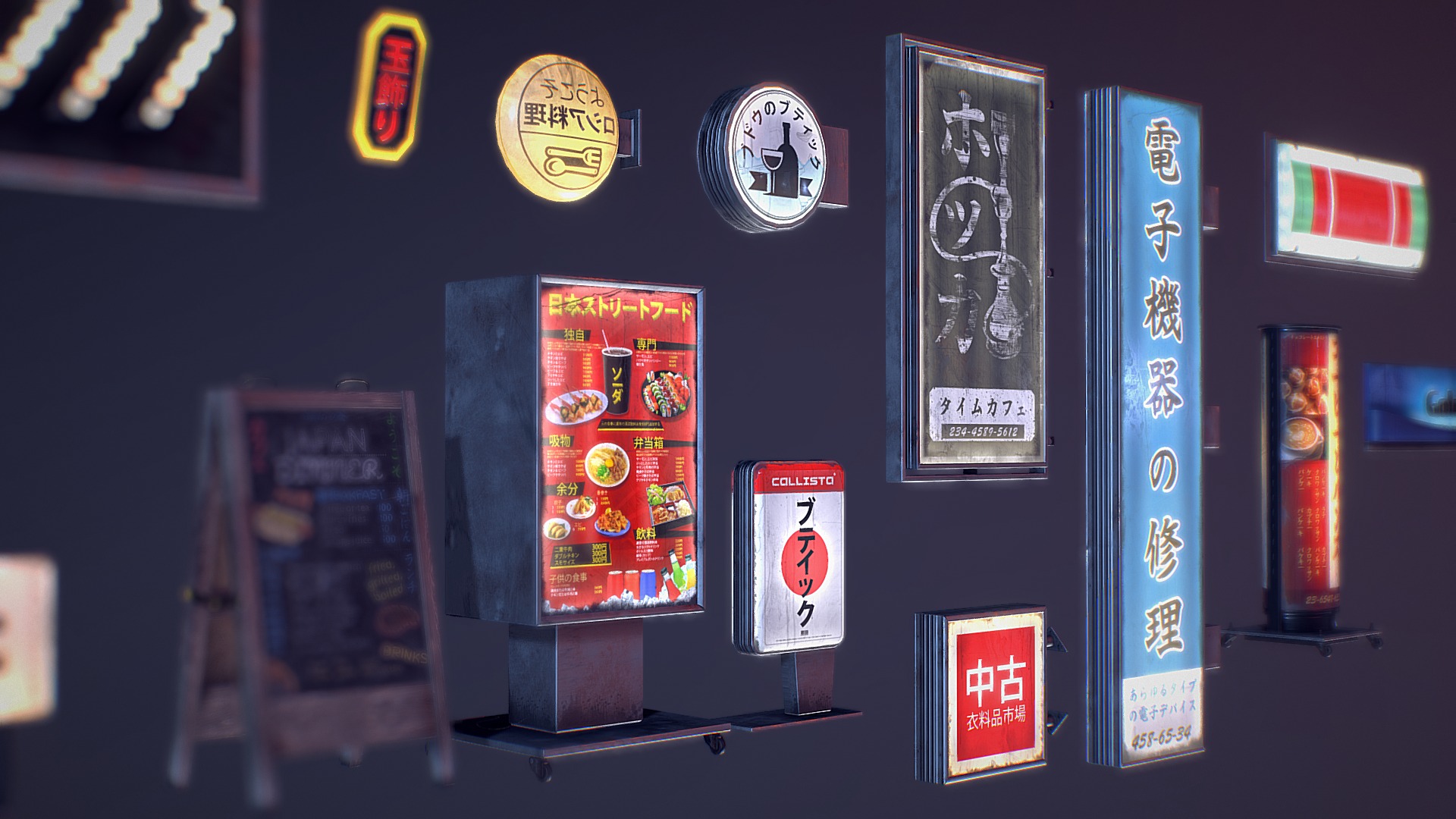 3D model Game Ready Japanese Plastic Signs 02 - This is a 3D model of the Game Ready Japanese Plastic Signs 02. The 3D model is about calendar.
