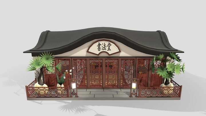 Stylized Chinese Calligraphy shop diorama 3D Model