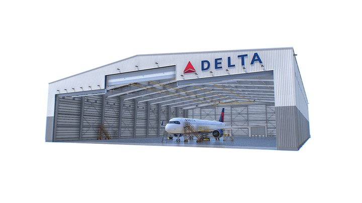 Delta Airlines Maintenance Hangar + A321Neo 3D Model