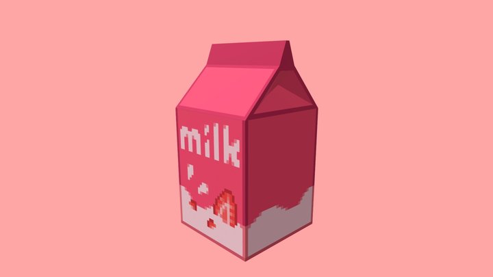 Retro Cartoon Strawberry Milk Carton 3D Model