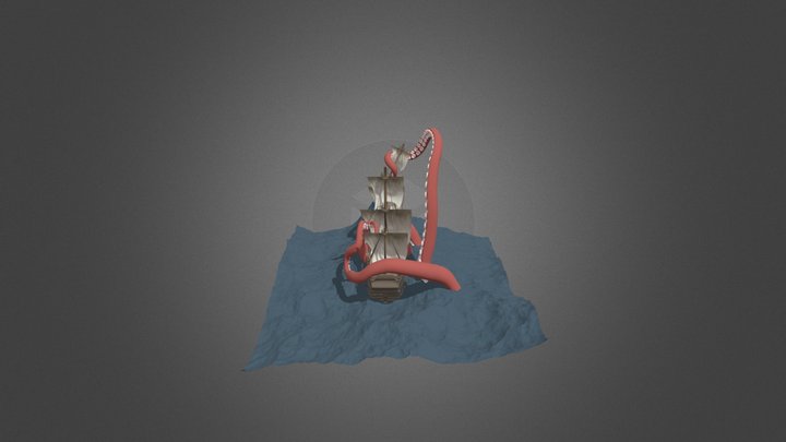 Galleon and the kraken 3D Model