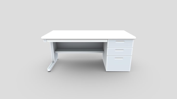 Stylized Low Poly Office Desk 3D Model