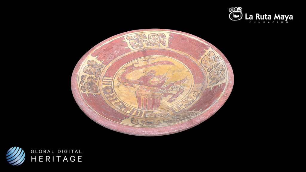 Polychrome Tripod Plate with Aquatic Bird
