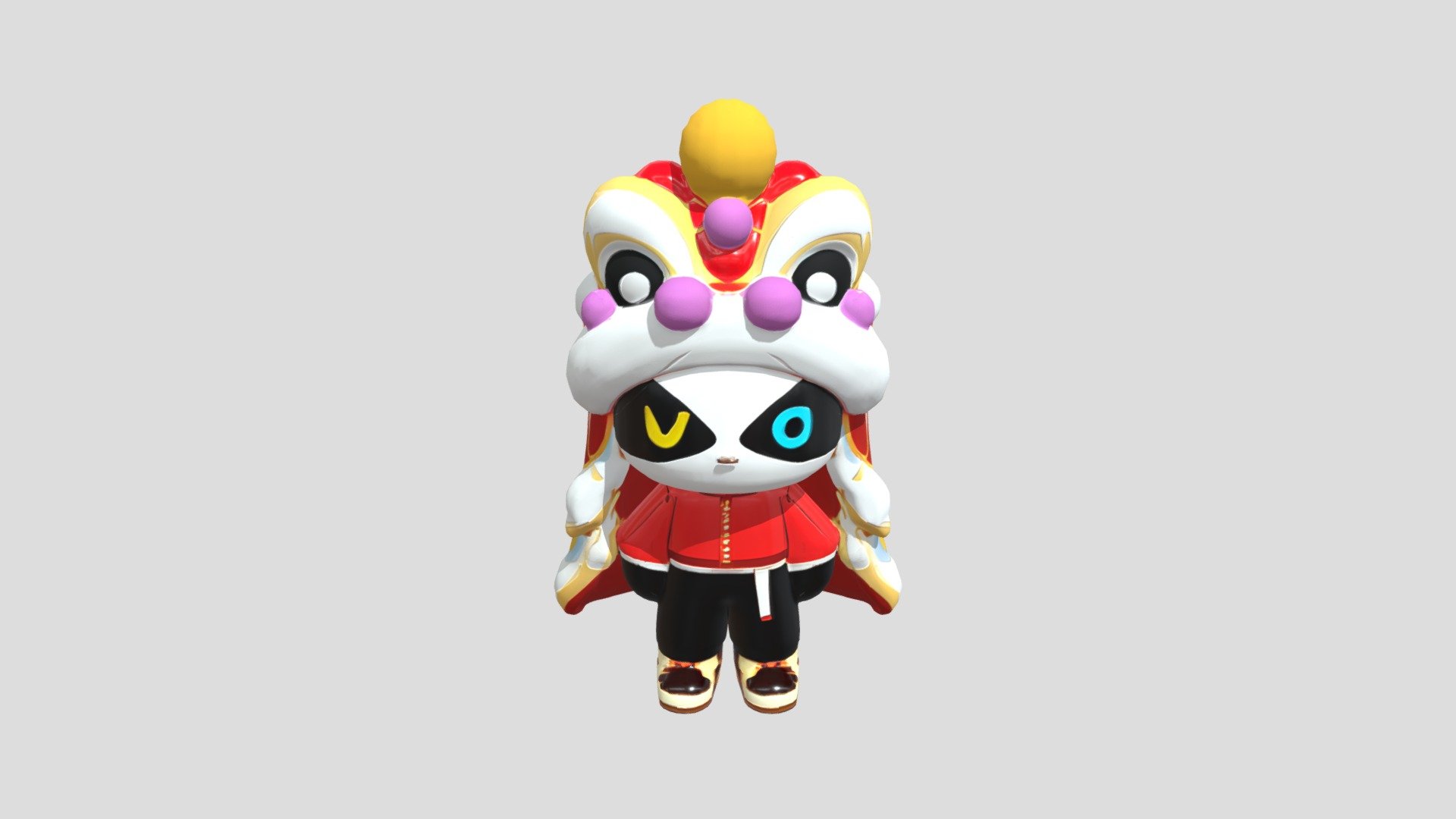 stylized panda with traditional attire - 3D model by Uriel (@3uriel ...