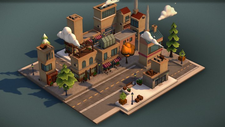 Isometric town – Modello 3D gratuito STL