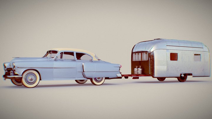 FREE 1950s American Sedan with Caravan trailer