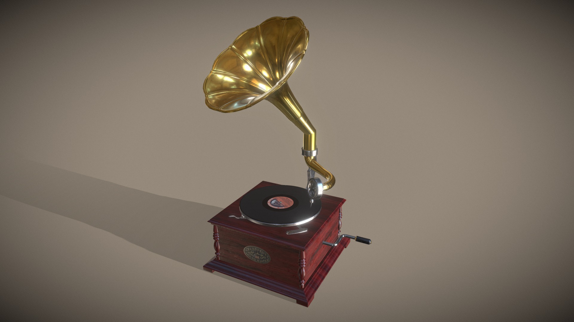 3D model Gramophone - This is a 3D model of the Gramophone. The 3D model is about a gold and silver trophy on a red box.
