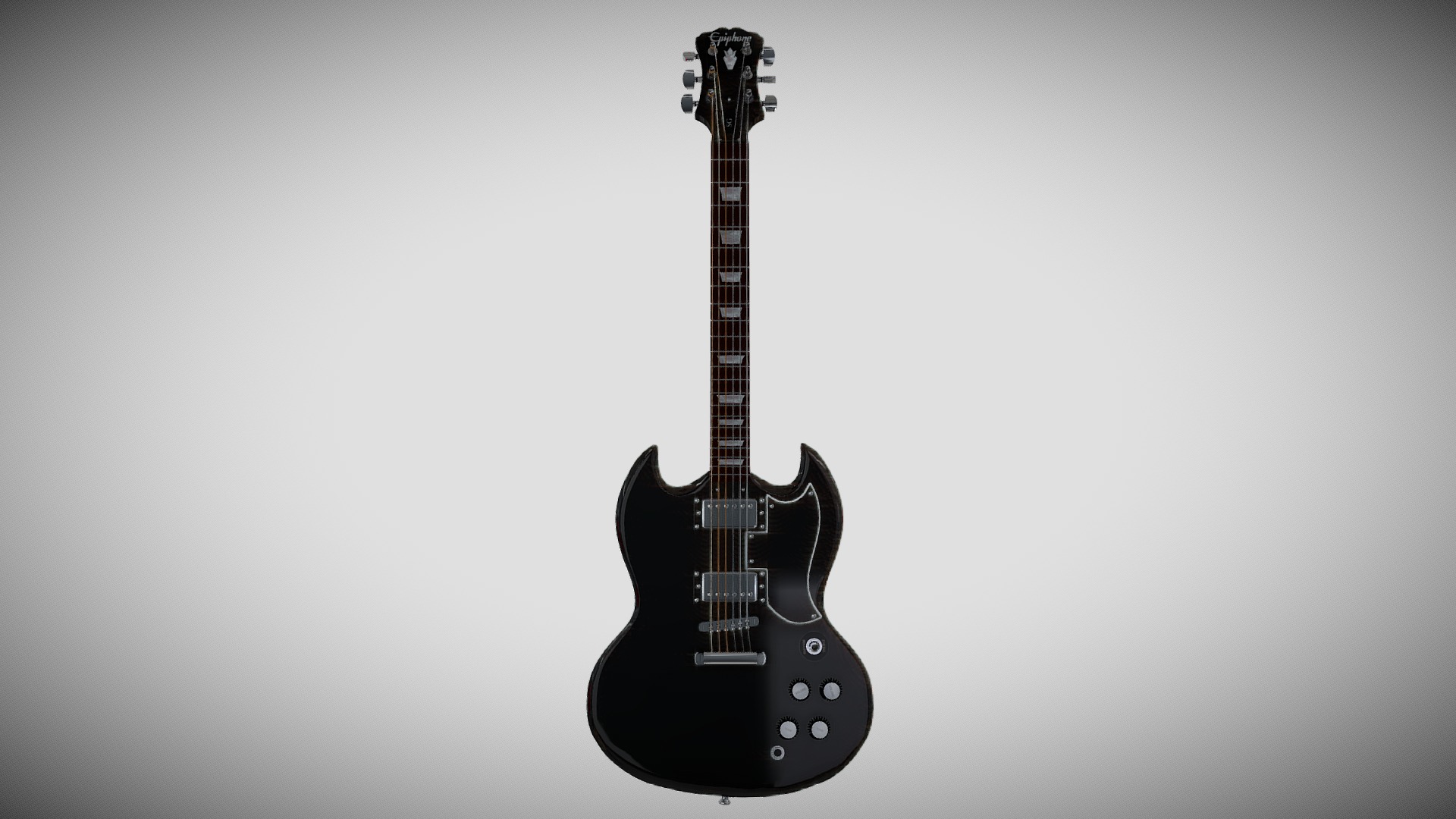 3D model Guitar Epiphone SG - This is a 3D model of the Guitar Epiphone SG. The 3D model is about a black and white guitar.
