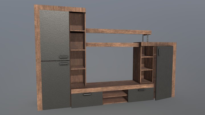 Modern Wooden Shelf 3D Model