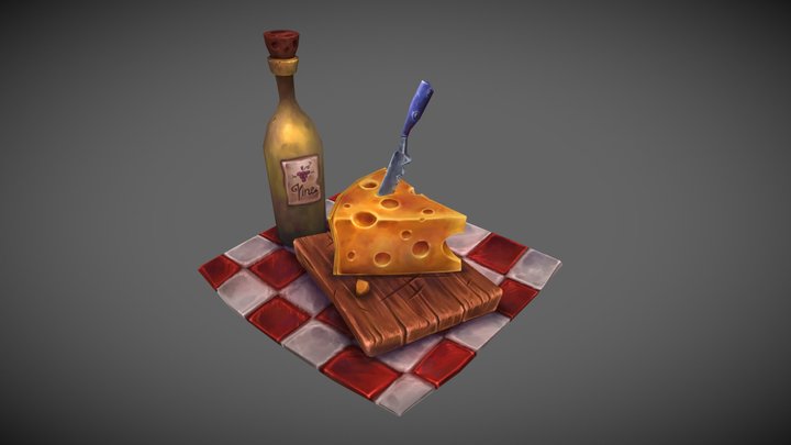 Cheese and Wine 3D Model