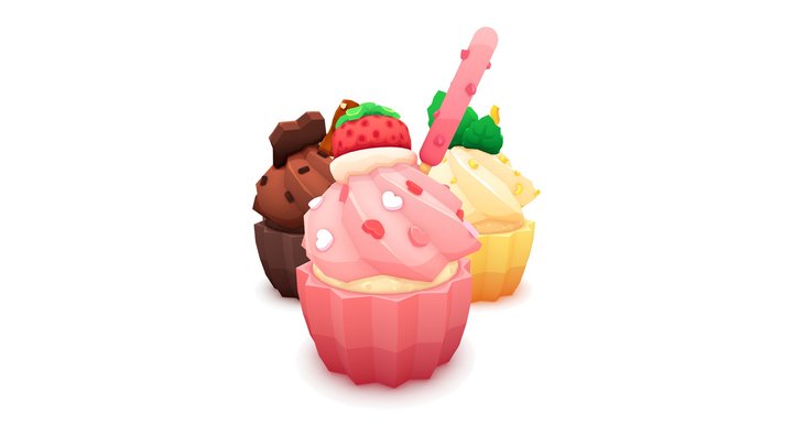Cupcake Trio 3D Model