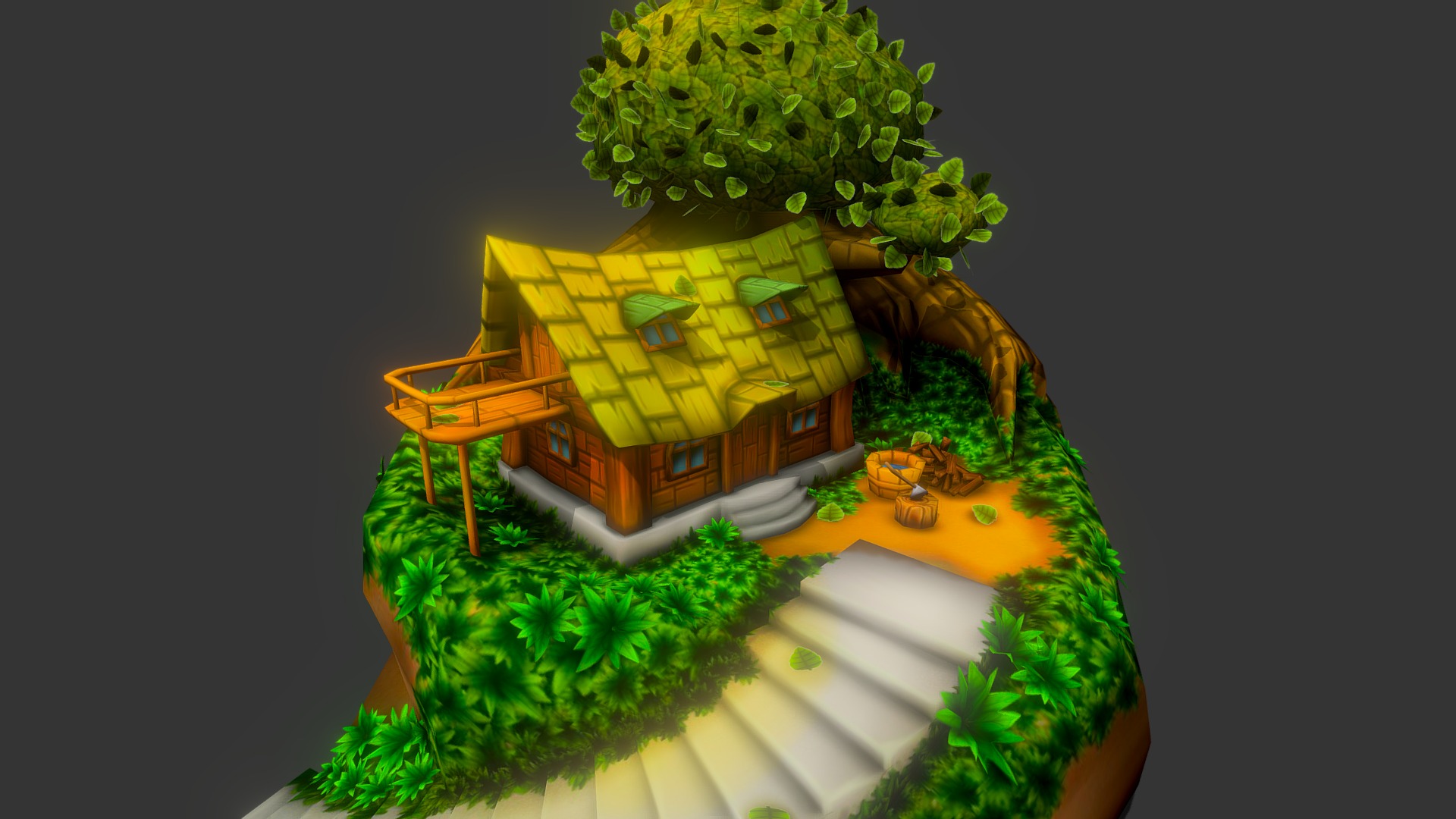 3D model Tree House Lowpoly Hand Painting - This is a 3D model of the Tree House Lowpoly Hand Painting. The 3D model is about a house made of trees.
