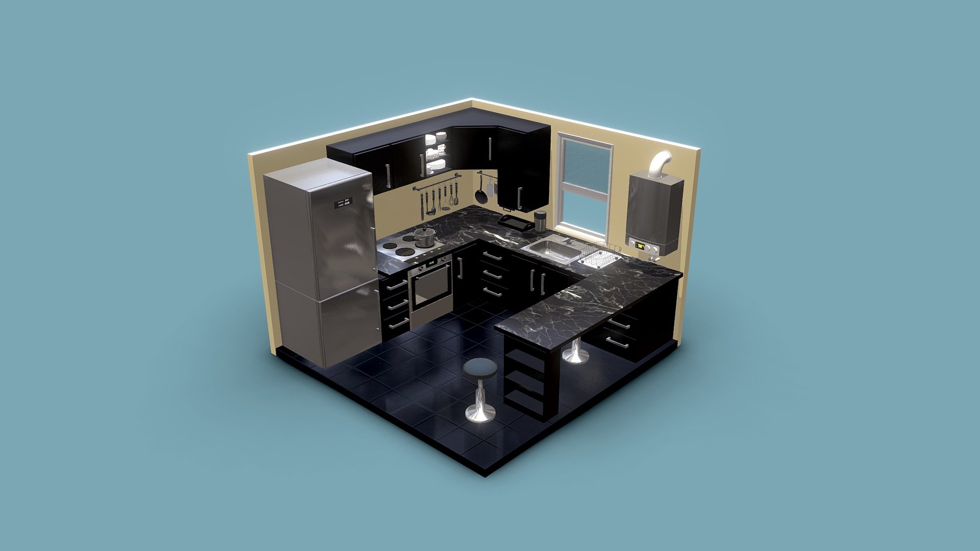 Isometric detailed kitchen - 3D model by Alkan Gözar (@alkangozar ...