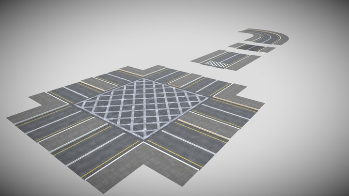 Low Poly Modular Roads High Quality 3D Model