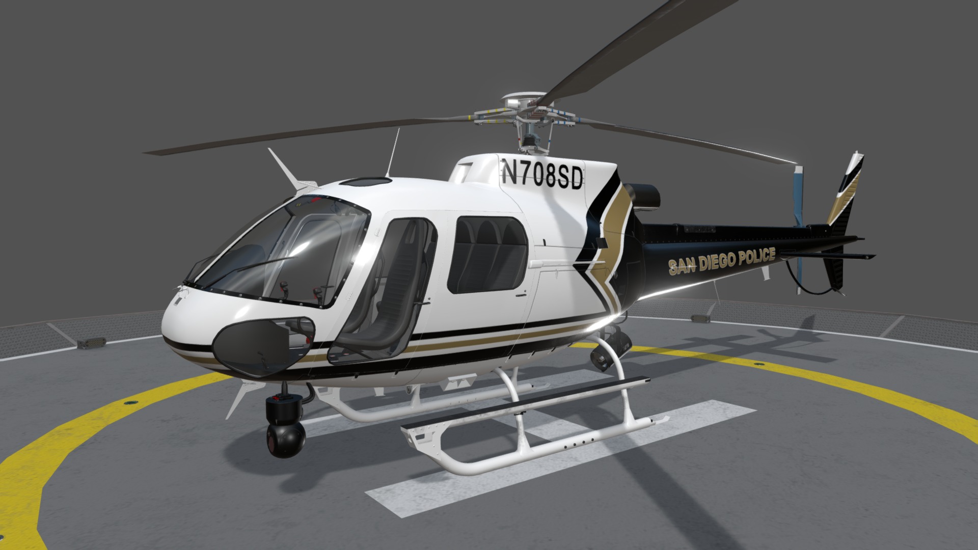 3D model AS-350 San Diego Police Static - This is a 3D model of the AS-350 San Diego Police Static. The 3D model is about a helicopter on a runway.