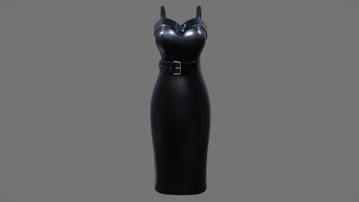 Female Black Leather Downtown Pencil Dress 3D Model