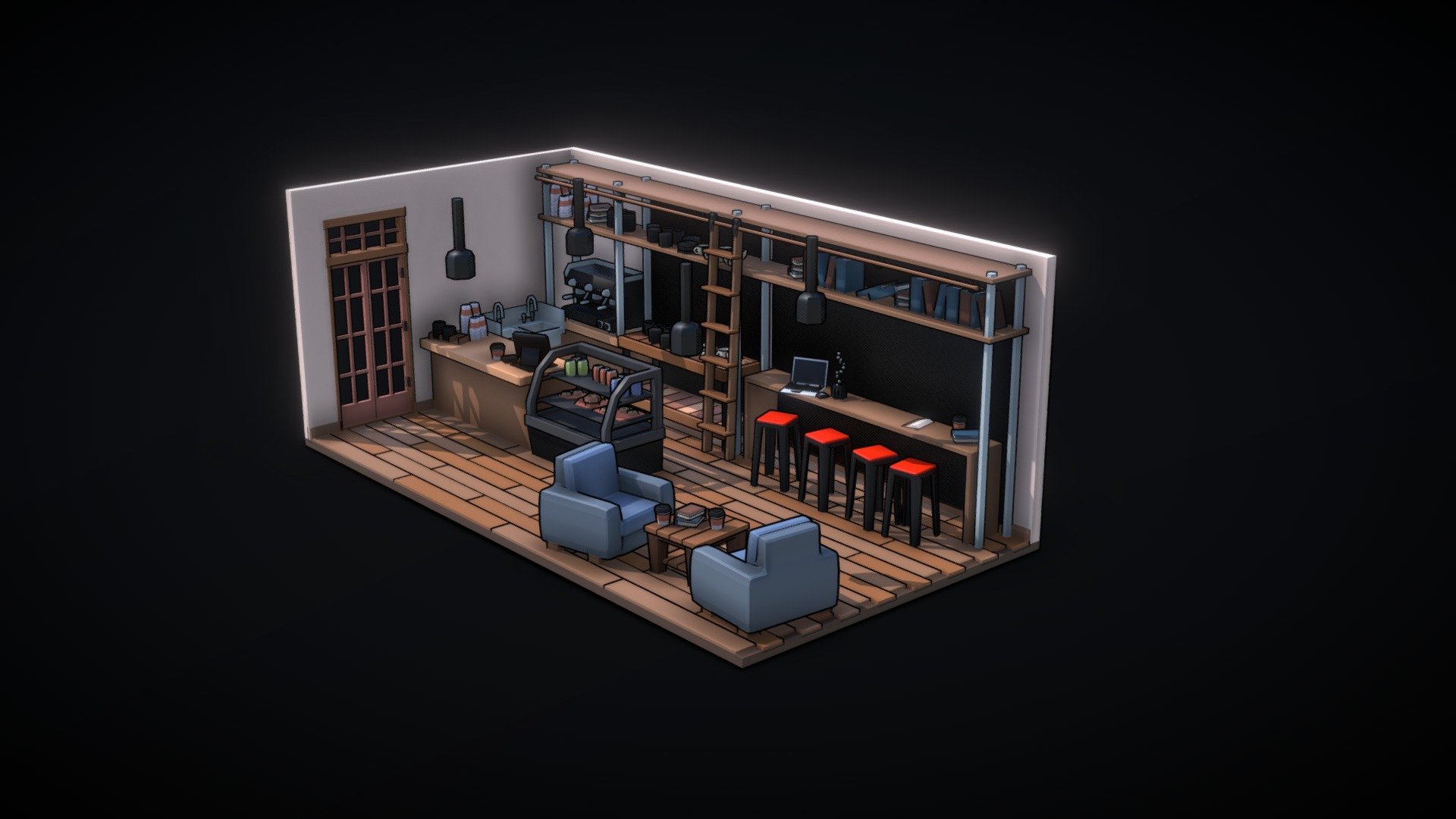 Coffee Shop Set BLENDER 3D Model Cycles 3D model