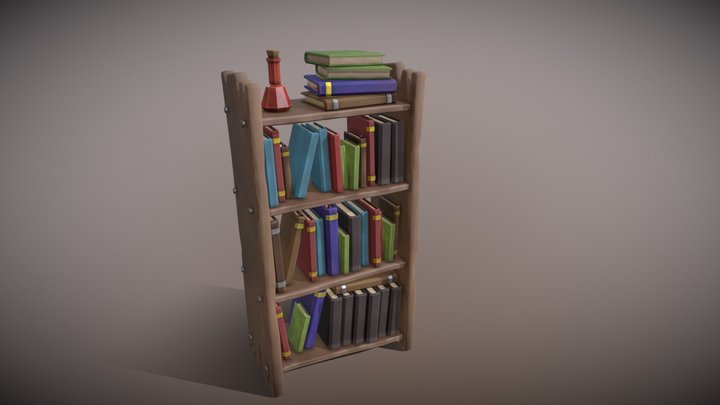 Stylized Low Poly Book Shelf 3D Model