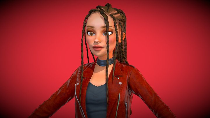 Stylized Cartoon Game Girl Character (Rigged) 3D Model