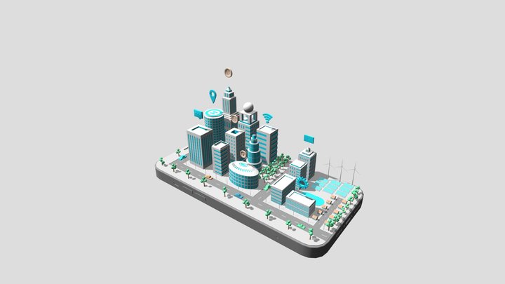 Isometric City Low Poly 3D Model