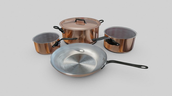 3DDecember 2021 - Copper Pots and Pans 3D Model