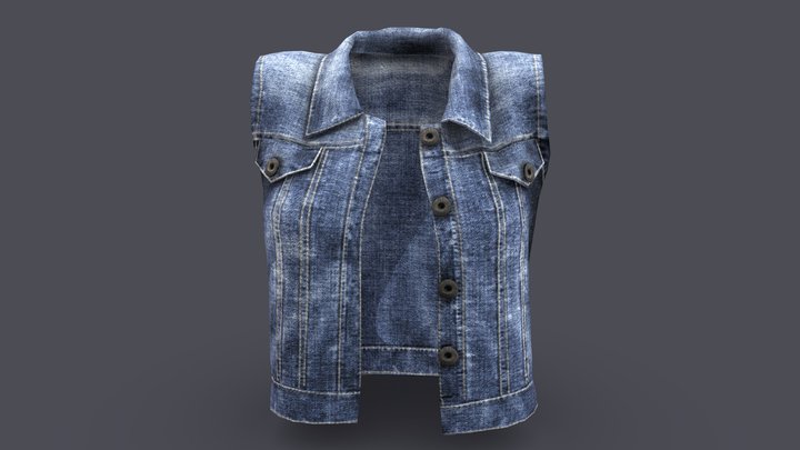 Female Denim Vest Jacket 3D Model