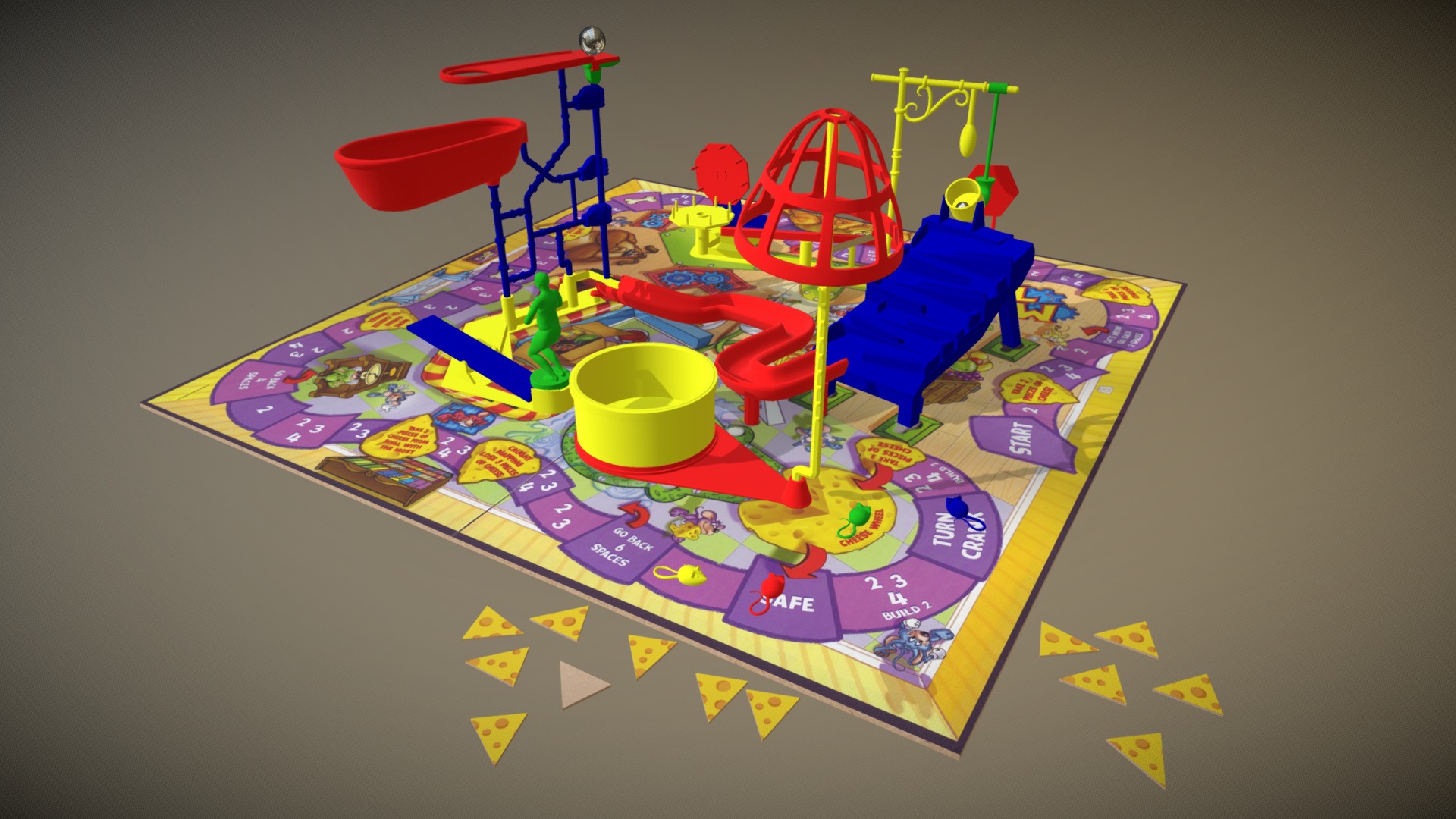3D model Mouse Trap Animated - This is a 3D model of the Mouse Trap Animated. The 3D model is about a board game with pieces.