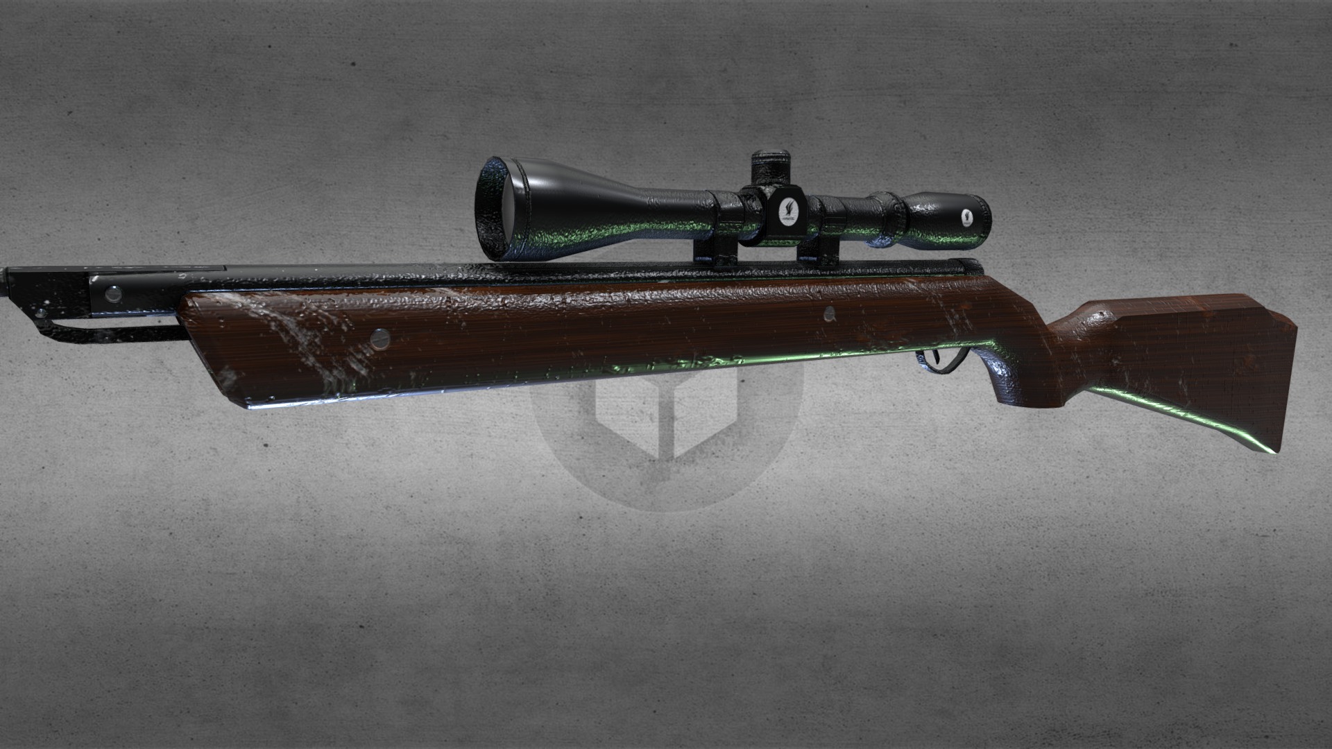 3D model .22 Cal Pellet Rifle - This is a 3D model of the .22 Cal Pellet Rifle. The 3D model is about a black and green gun.