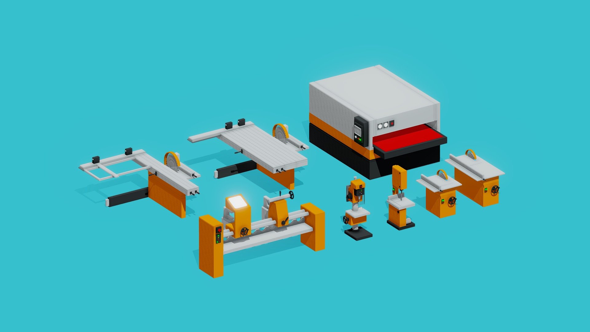 Low poly wood working machines