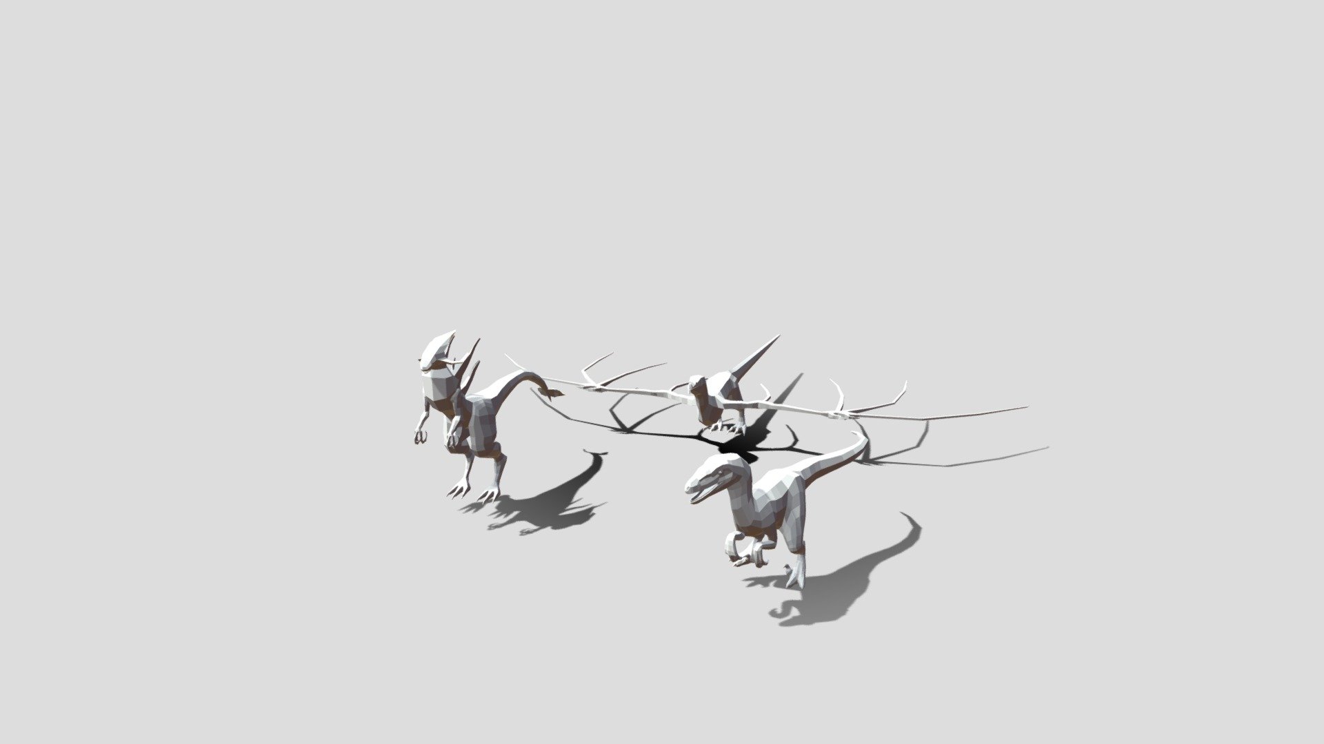 Dragon and Alien creature and Velociraptor