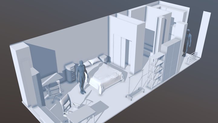 400 sqft studio apartment living space 3D Model