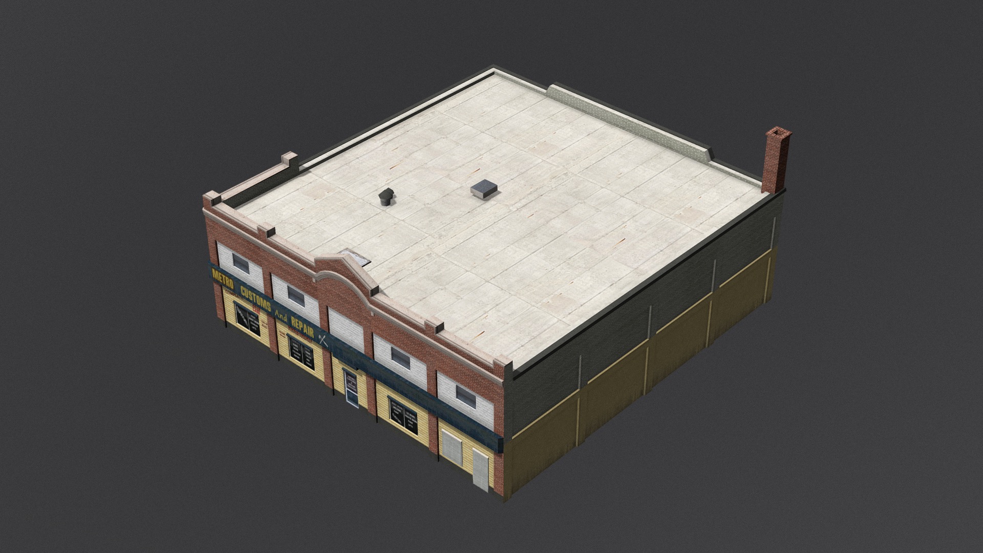 3D model Car Repair Workshop - This is a 3D model of the Car Repair Workshop. The 3D model is about a building with a triangular roof.
