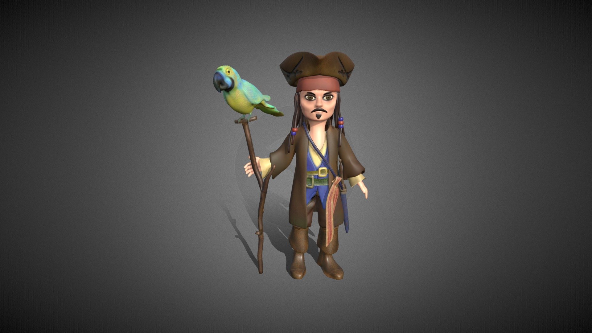 3D model Pirate Captain PBR VR / AR / low-poly rigged